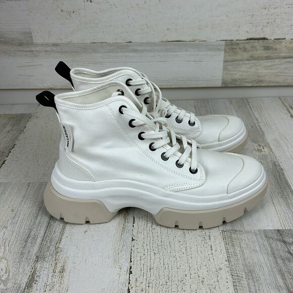 Palladium womens 6.5 white canvas lace up platform sneakers new combat causal - Picture 6 of 10